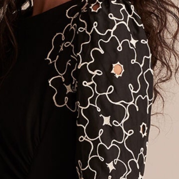 Rebecca Taylor Embroidered Tai Floral‎ 10 Black Mini Silk Cotton Dress - Picture 8 of 14